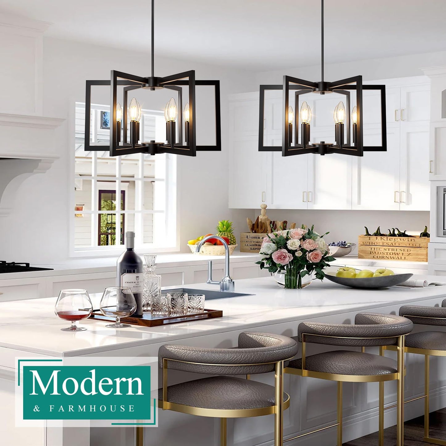 6-Light Geometric Chandelier for Dining Room
