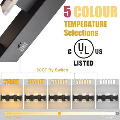NADOSA Modern LED Bathroom Light Fixtures 3-Light Black Vanitys Light, 5CCT Adjustable Lighting Fixture Vanity Lights Over Mirror, Smoked Acrylic LED Vanity Lights for Bathroom