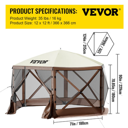 VEVOR 12x12ft Pop-up Camping Gazebo Tent