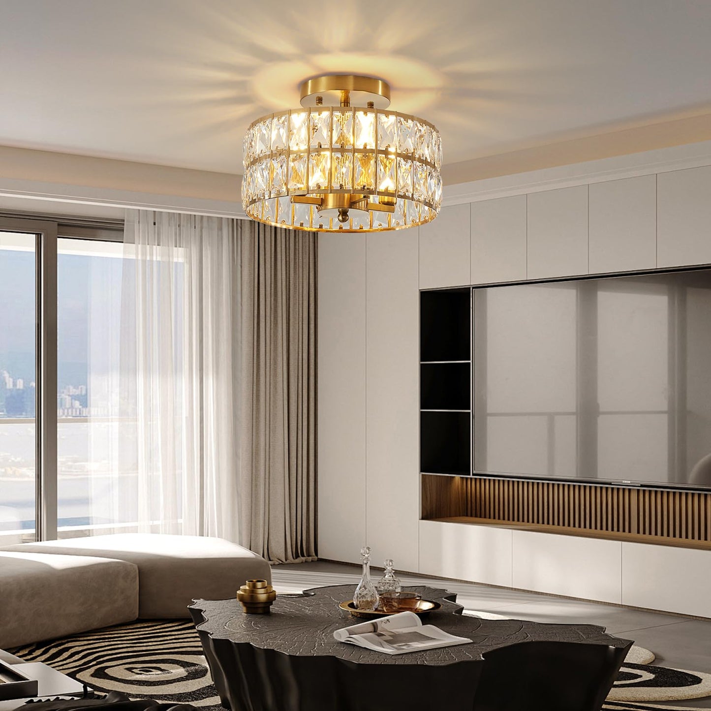 Modern Crystal Semi Flush Mount Ceiling Light