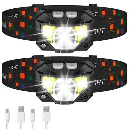 2-Pack LED Rechargeable Headlamp with Motion Sensor
