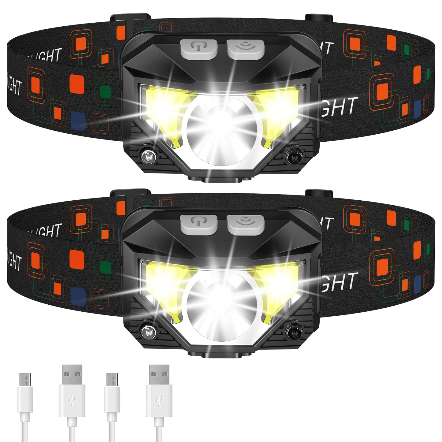 2 Pack Rechargeable LED Headlamp with Motion Sensor
