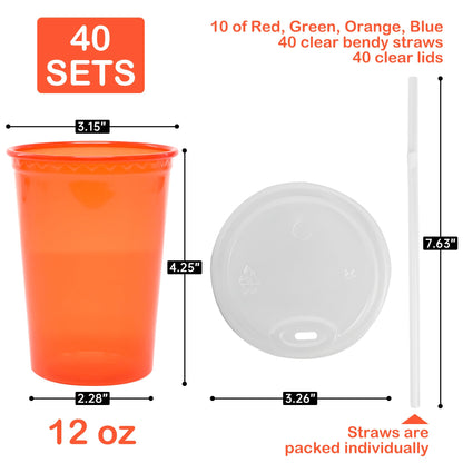 Kids Reusable Plastic Cups with Lids and Straws