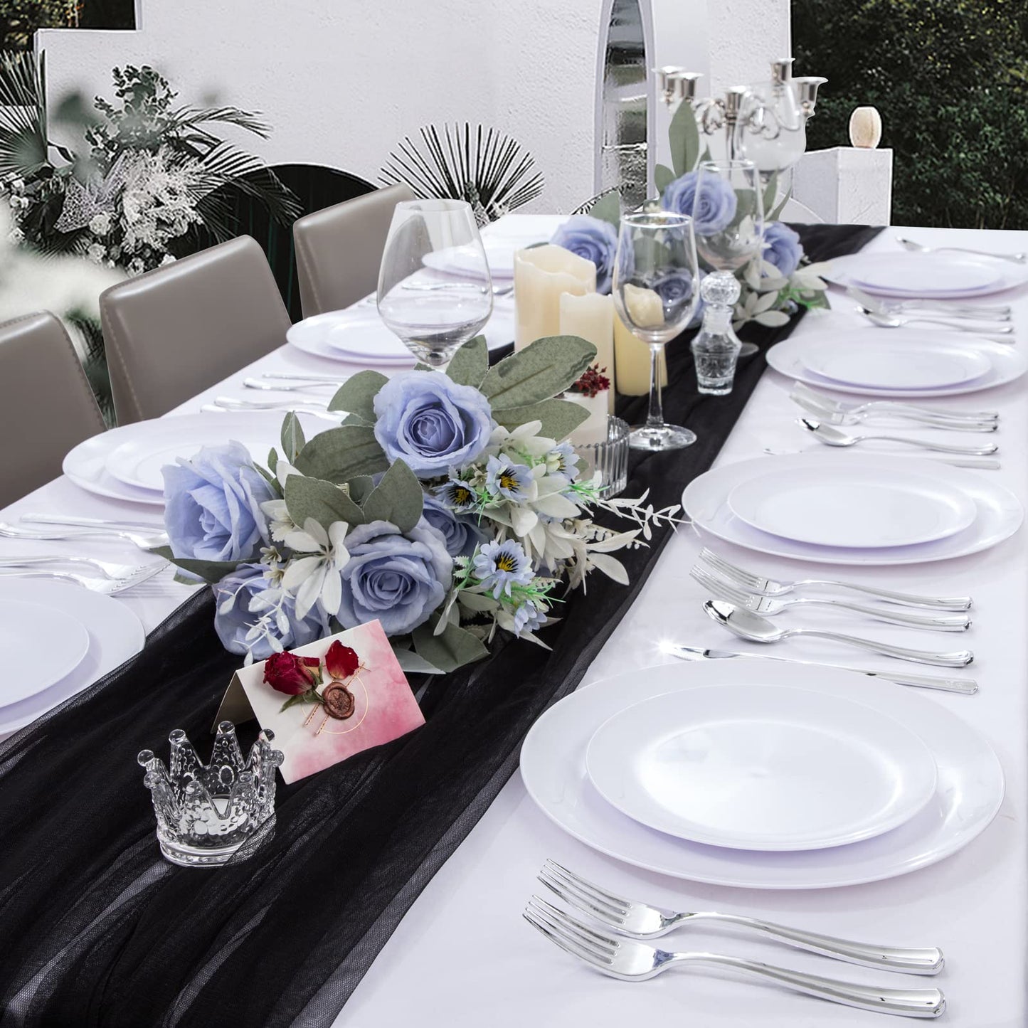 UPDATE: DEAD ❗ YOUBET 150 PCS White Plastic Plates & Silver Plastic Silverware-White and Silver Plastic Dinnerware include 30White Dinner Plates, 30 White Plates, 30Silver Cutlery Perfect for Wedding Party
