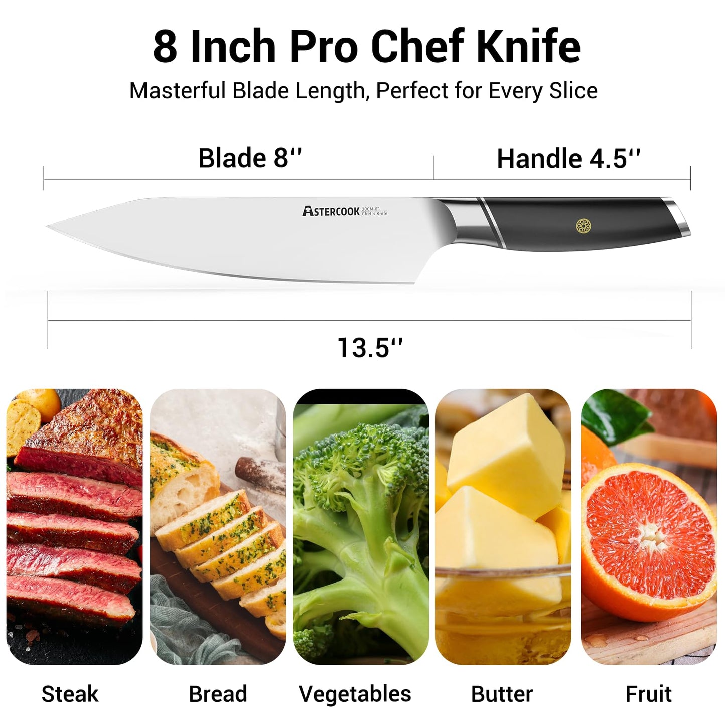 Astercook 8-Inch Professional Chef Knife, Ultra Sharp