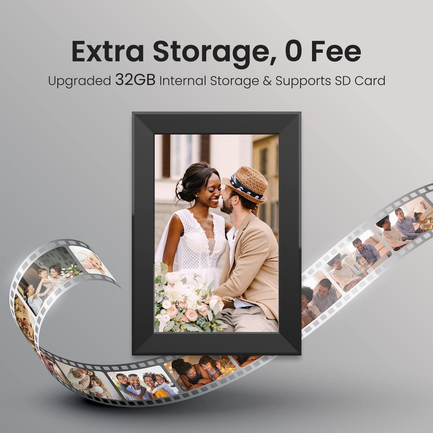 SKYRHYME 10.1 Inch Digital Picture Frame with 32GB Storage, FRAMEO WiFi Digital Photo Frame, 1280 * 800 IPS Touch Screen, Auto-Rotate Slideshow, Easy to Share Photo/Video via Free App