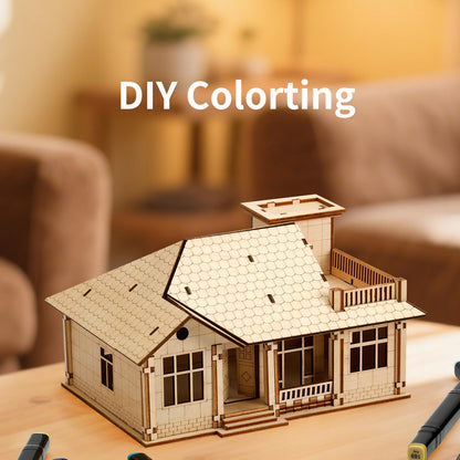 3D Wooden Puzzles for Adults,DIY Color Modern Villa Wooden Model Kits,Creative Art Ornaments,Gift on Birthday,Christmas
