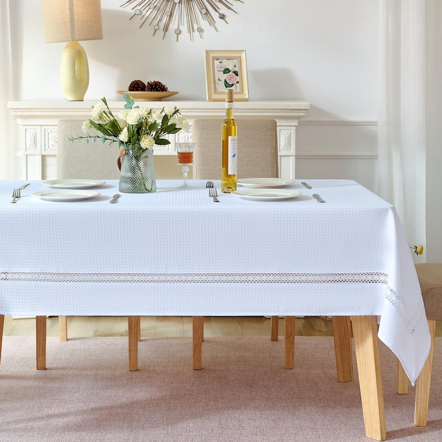 Waterproof Waffle Weave Tablecloth 60x120 Inch