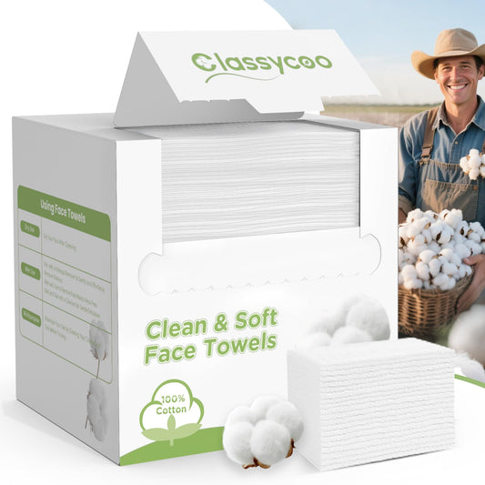 100 Pack Organic-Cotton Disposable Face Towels