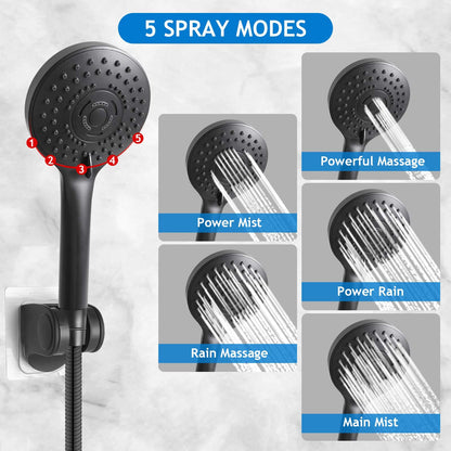 Shower Head Combo,10 Inch High Pressure Rain Shower Head with 11 Inch Adjustable Extension Arm and 5 Settings Handheld Powerful Shower Spray Against Low Pressure Water - Matte Black