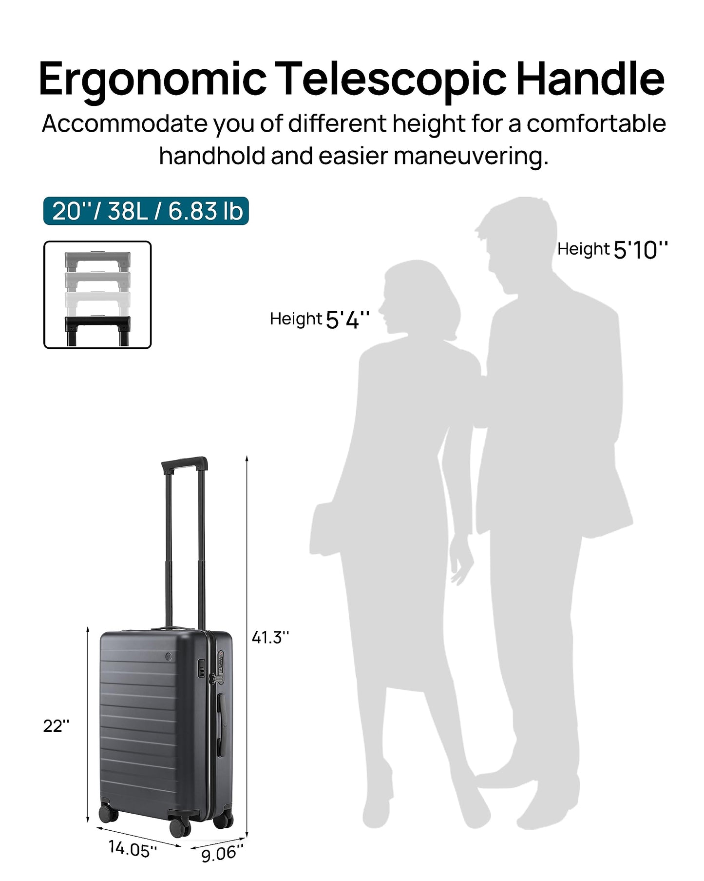 NINETYGO Carry on Luggage 22x14x9 Airline Approved with USB Port, 20 Inch Hardshell Spinner Hardside Suitcase with Wheels, TSA Lock for 3-5 Days Travel Quick Getaway Business, 38L, Gun