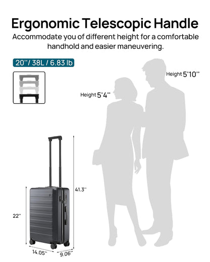 NINETYGO Carry on Luggage 22x14x9 Airline Approved with USB Port, 20 Inch Hardshell Spinner Hardside Suitcase with Wheels, TSA Lock for 3-5 Days Travel Quick Getaway Business, 38L, Gun