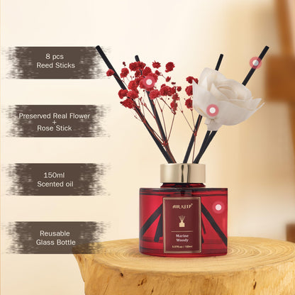 Airkeep Flower Reed Diffusers Set, 5.07 oz Pineapple/Rose/Cedarwood Scented Oil Diffuser with 8 Reed Sticks, Home Fragrance Diffuser Gift Set for Bathroom & Office Decor 150ml