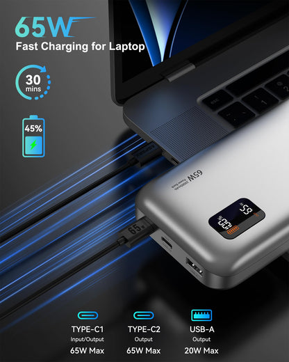 20,000mAh USB-C Power Bank for Laptops & Phones