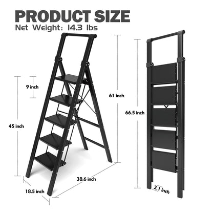 Lightweight Aluminum 5-Step Folding Ladder - Black