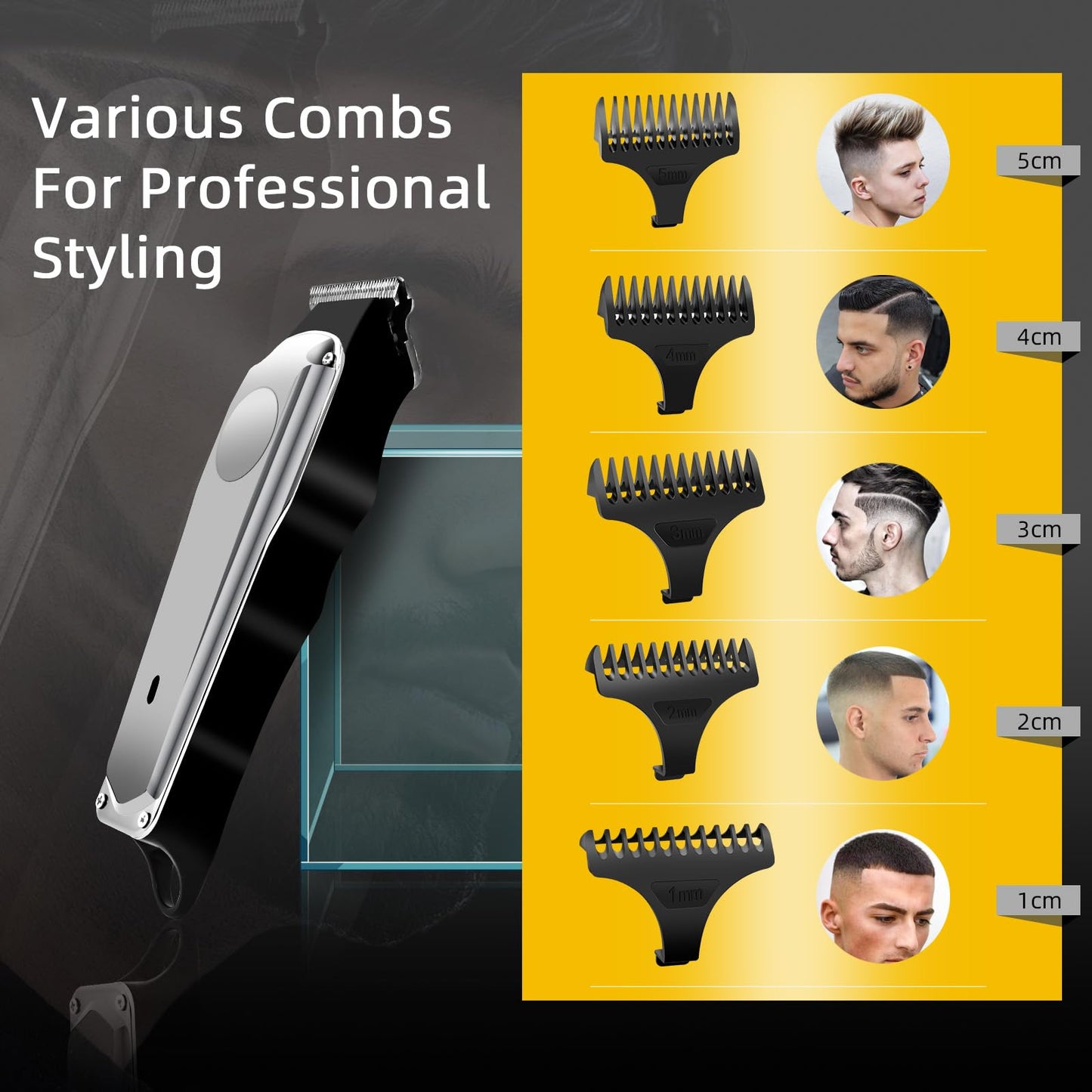 Cordless Hair Clippers with 5 Guide Combs