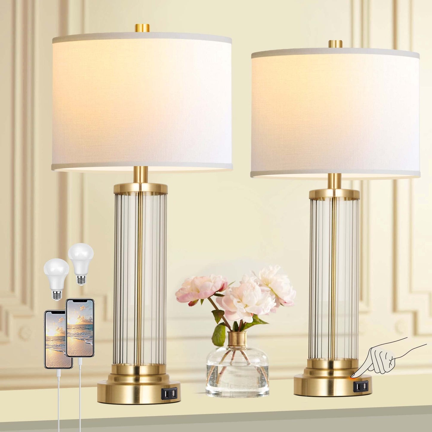 2 Pack Touch Control Dimmable Table Lamps