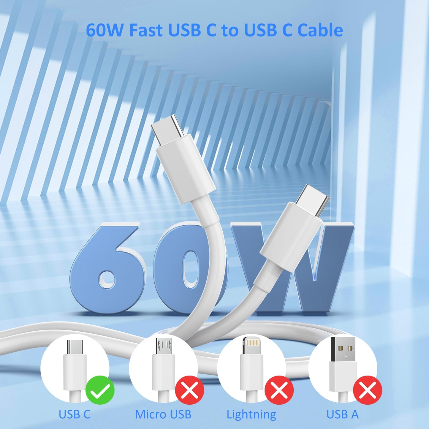 USB C Charger, 2 Pack 20W USB C Fast Wall Charger Block with 2 Pack 6 FT USB-C to C Cable for iPhone 15/15 Plus/15 Pro/15 Pro Max/Pad Pro/Air/Mini, Galaxy