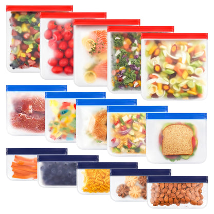 Reusable Silicone Food Storage Bags - 15 Packs