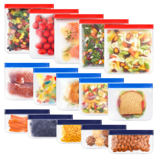 Reusable Silicone Food Storage Bags - 15 Packs