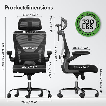 Ergalithic Ergonomic Office Chair - X-Shaped Computer Desk Chair Comfy, Gaming Chair, Office Chair with Lumbar Support, Mesh Office Chairs with Headrests, Desk Chair for Long Hours (Black Silver)