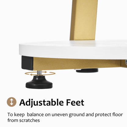 BEWISHOME Round End Table Side Table with Metal Frame, Accent Bedside Table Nightstand with 3-Tier Shelves, Small Table for Living Room Bedroom Couch Table Small Coffee Table White Gold KTZ41M