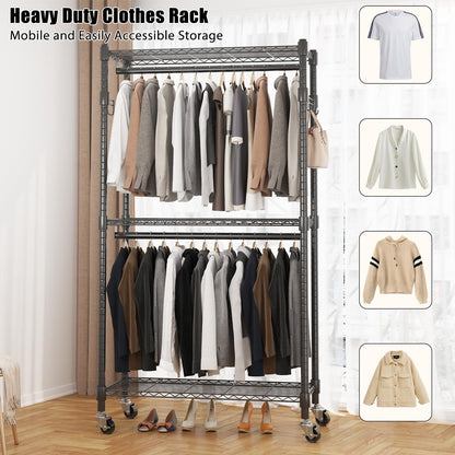 Portable Rolling Garment Rack with Adjustable Shelves