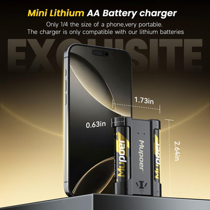 2 Pack Rechargeable AA Lithium Batteries Mupoer