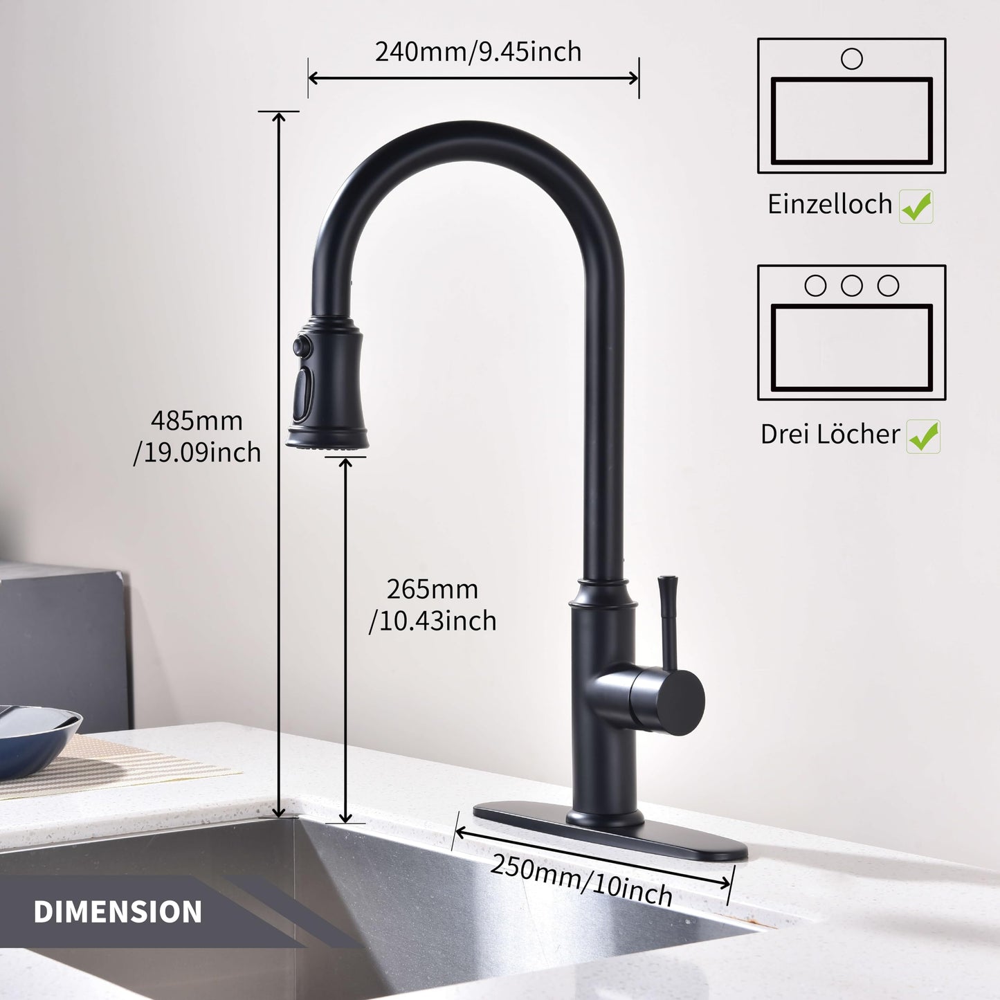 Trysea Pull Down Kitchen Faucet, Brushed Black