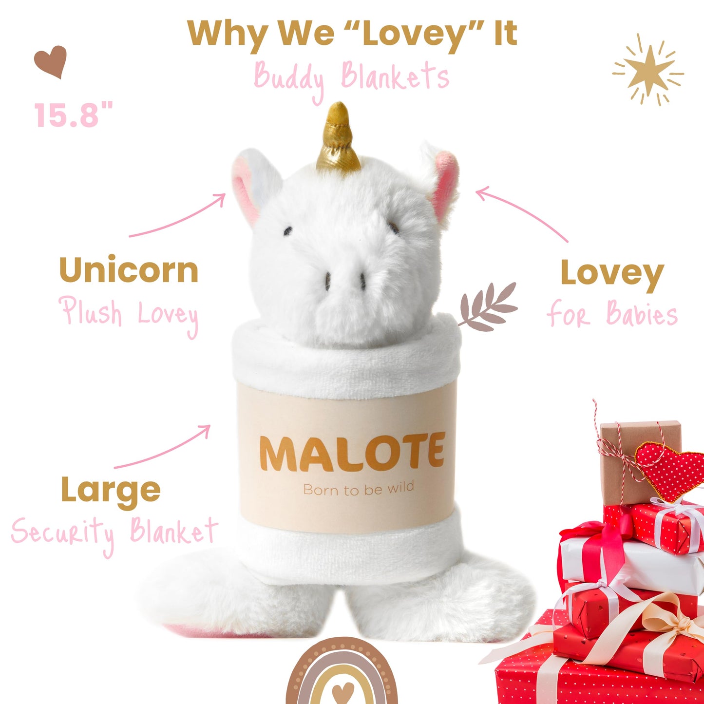 Unicorn Baby Lovey Security Blanket Plush Toy