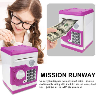 TOPBRY Piggy Bank for kids,Electronic Password Piggy Bank Kids Safe Bank Mini ATM Piggy Bank Toy for 3-14 Year Old Boys and Girls (White Pink)