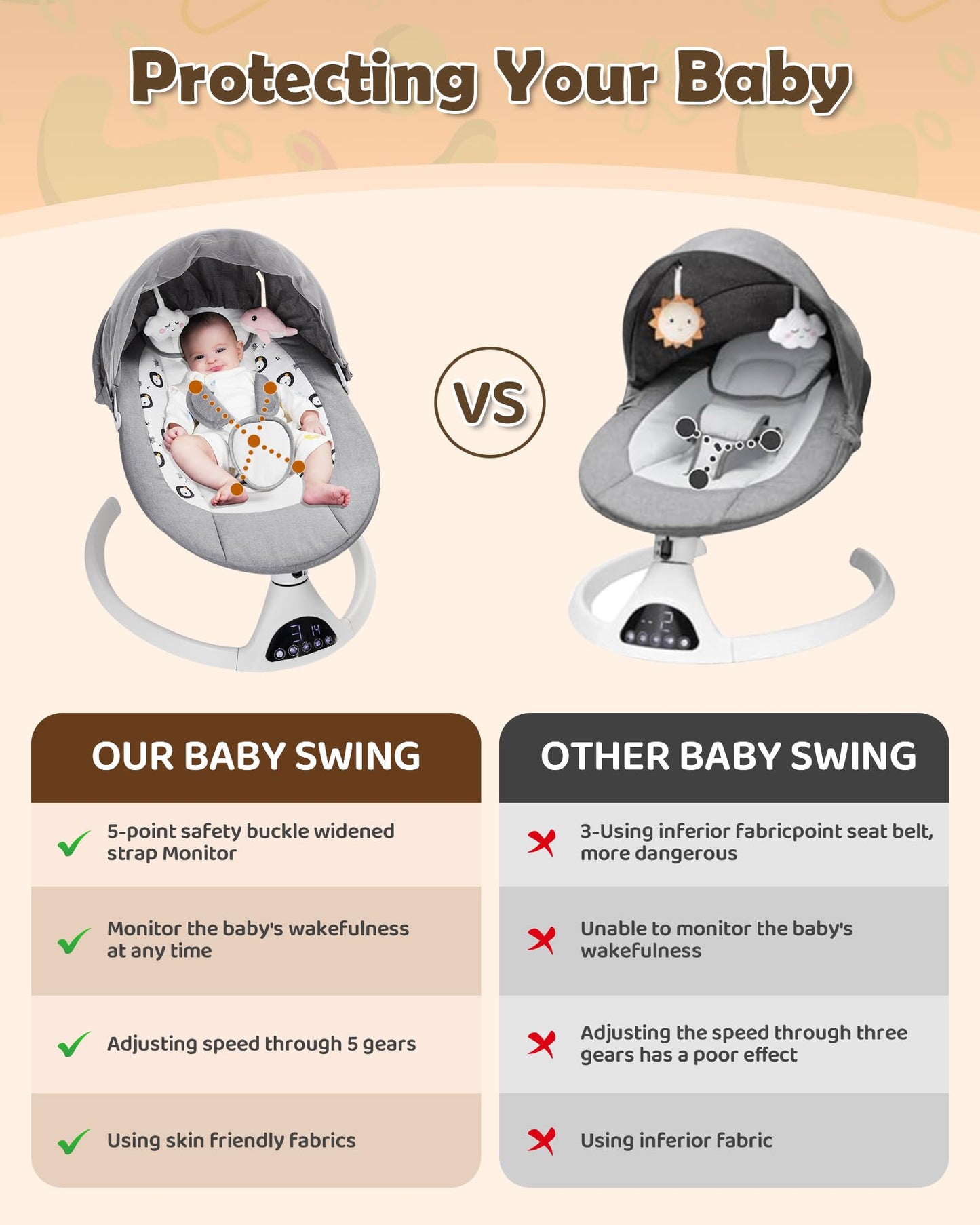 Portable Electric Baby Swing with Bluetooth Music