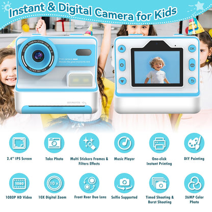 Instant Print Camera for Kids with Accessories