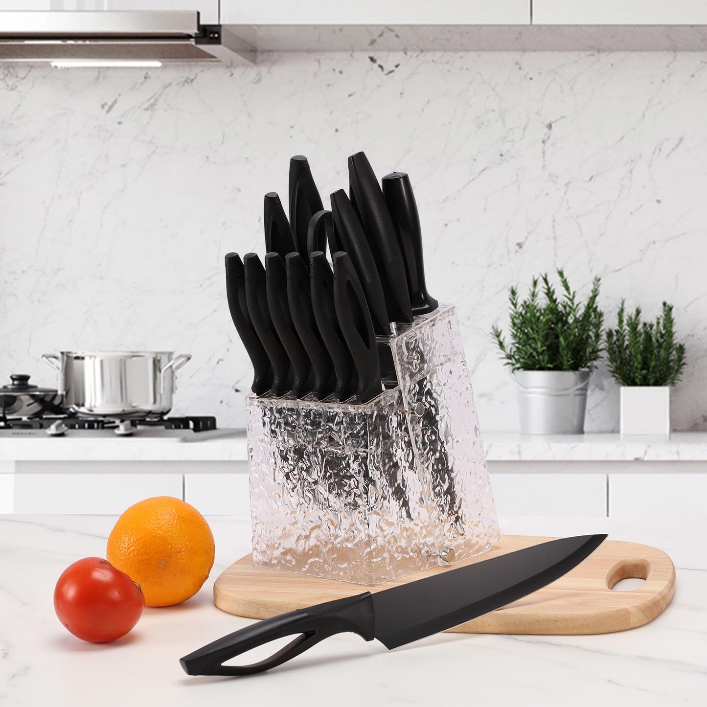 14-Piece Black Stainless Steel Knife Set