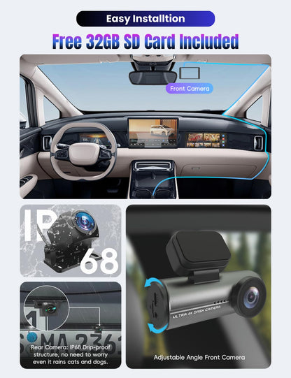 MiraFace 4K Dash Cam Front Rear Wi-Fi 32GB