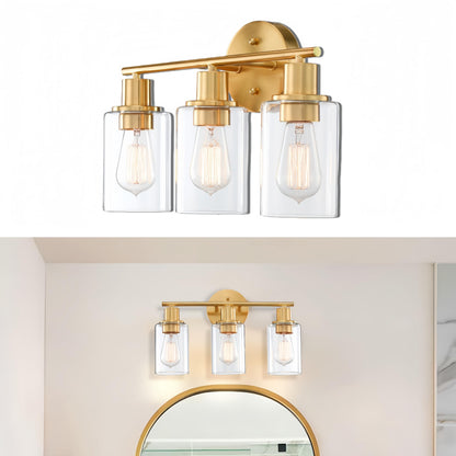 WISBEAM 3-Light Bathroom Vanity Light Over Mirror, Gold Bathroom Wall Sconce with Clear Glass Shade Including E26 Medium Base, Bulb NOT Included