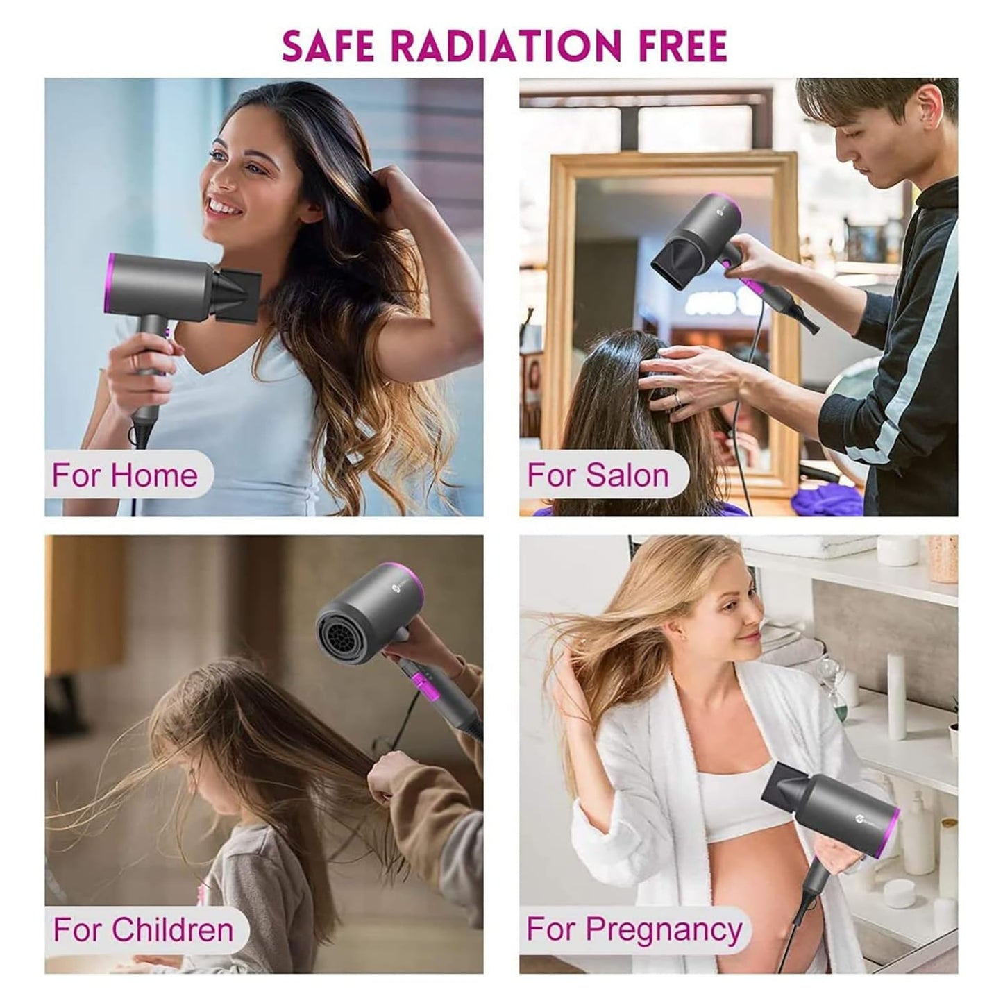 1800W Ionic Hair Dryer with Diffuser & Nozzles