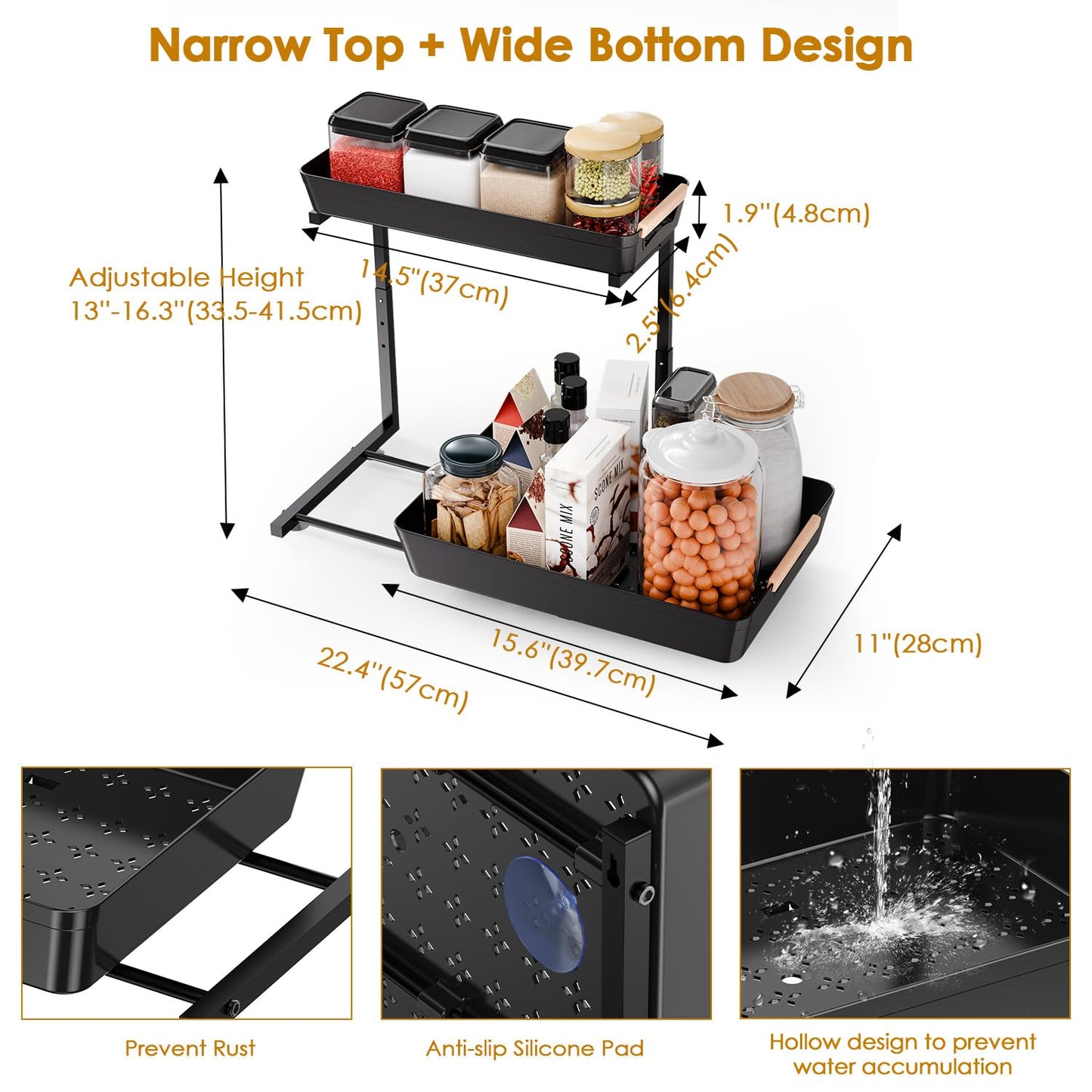 2-Pack Height Adjustable Under Sink Organizers