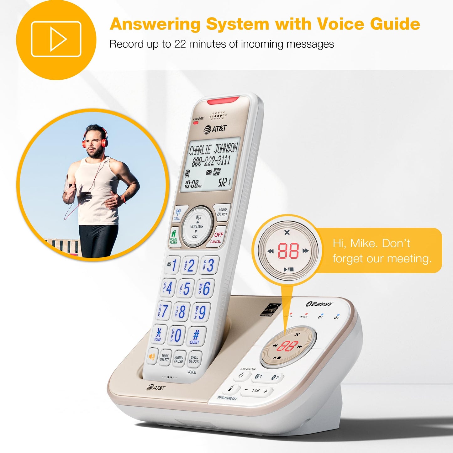 AT&T Bluetooth Cordless Phone with Answering Machine