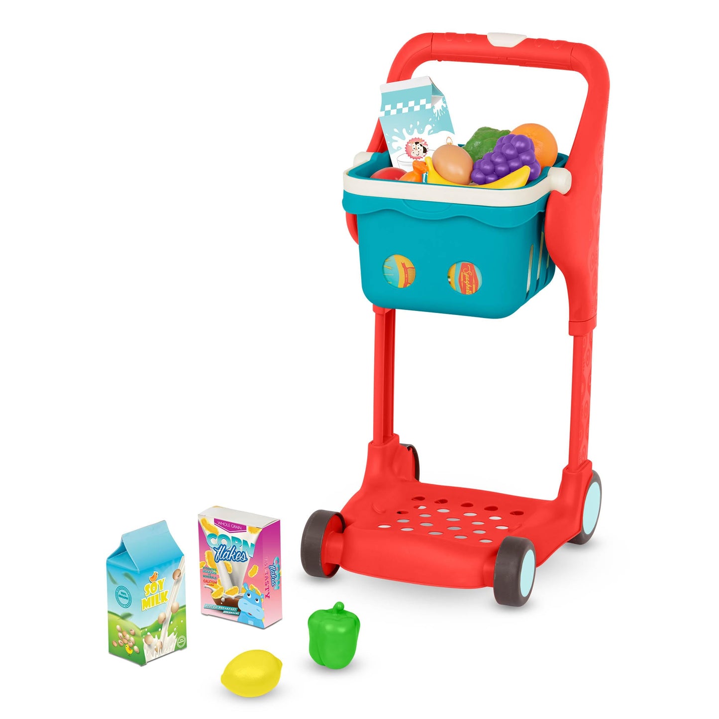 B. toys- B. play- Shop & Glow Toy Cart- Pretend Play Toys for Toddlers- Shopping Cart- Grocery Cart with Lights & Sounds – Basket & Play Food- 2 Years + (13 Pcs)