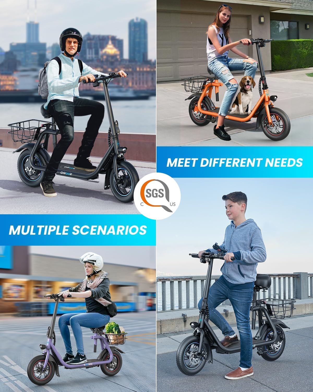 Gyroor Adults Electric Scooter, 450W Motor 20Mile-Max Distance 15.5MPH, Fashion Electric Scooter for Short Distance Commuting，C1-Bright