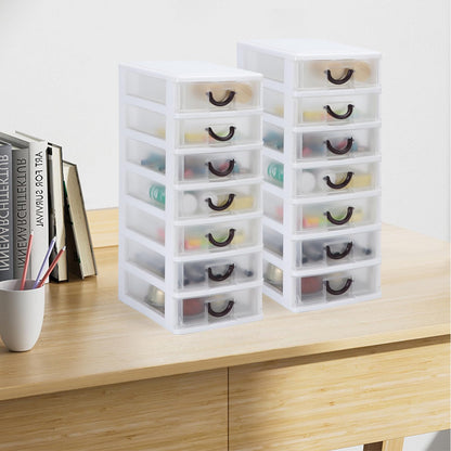 Rempry 2 Pack Mini Plastic Drawers Organizer, 7.1"x5.1"x13.2" Small Storage Drawers Organizer Container Case with 7 Clear Desktop Drawer Units, White