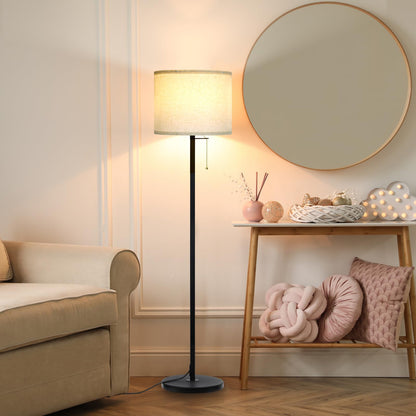Modern Floor Lamp for Living Room Traditional Farmhouse Floor Lamps Mid-Century Pole Lamp with Linen Lamp Shade, Standing Tall Floor Lamps for Bedrooms and Office (Black-01)