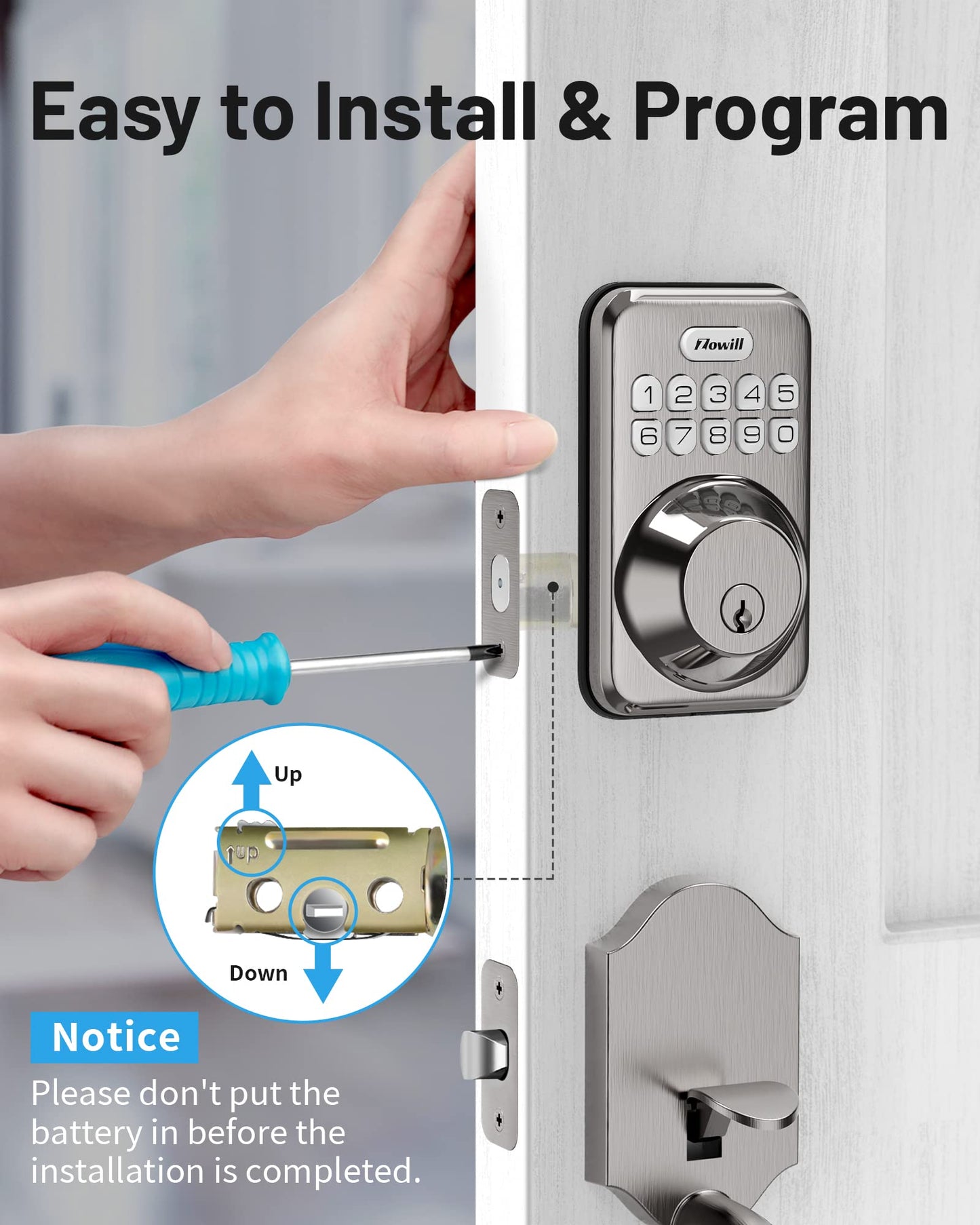 Electronic Keypad Deadbolt Door Lock, Satin Nickel