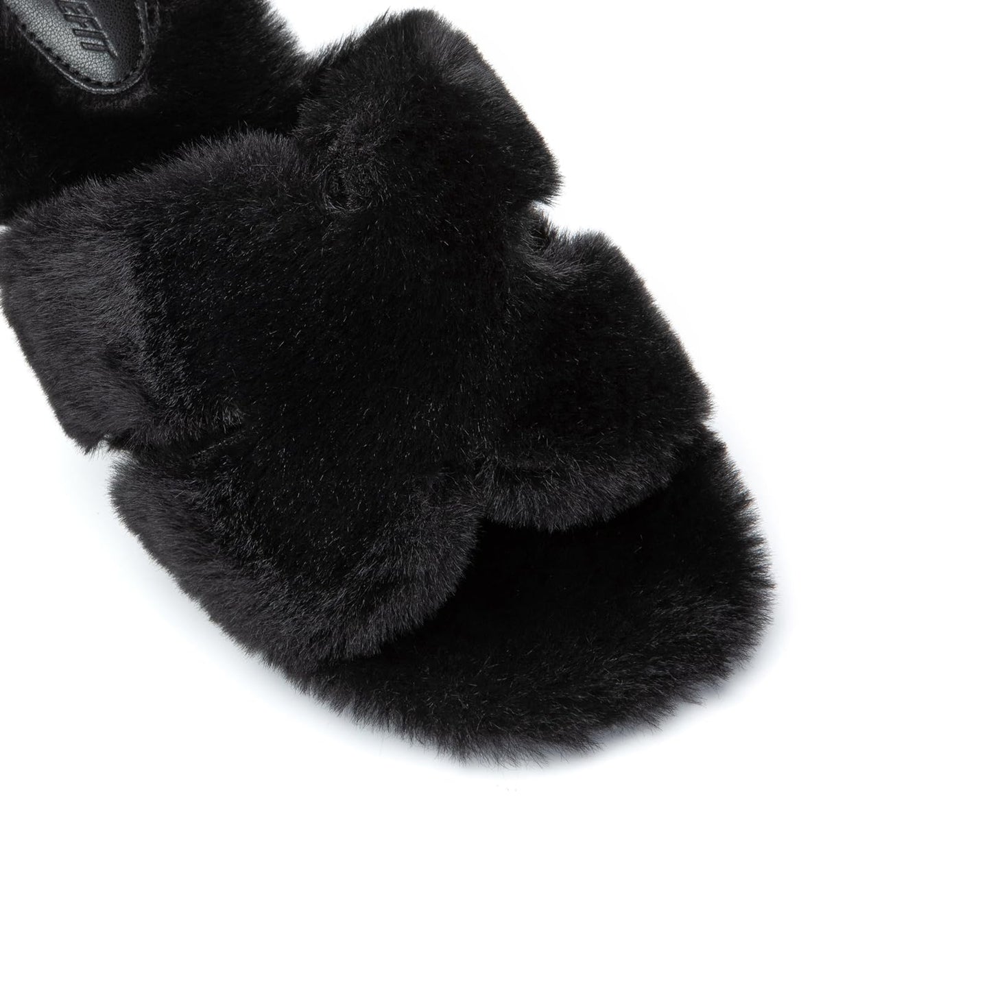 Athlefit Women's Fuzzy Slippers Cute Comfy Fluffy Open Toe Slip-on House Slide Slippers for Indoor Bedroom Bridesmaid, Black, Size 8.5, AD01354