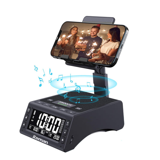 JTEMAN Gifts for Men Women,Cell Phone Stand with Wireless Bluetooth Speaker,Adjustable Cool Tech Kitchen Gadgets,Unique Birthday Gift Idea for Him, Husband, Boyfriend