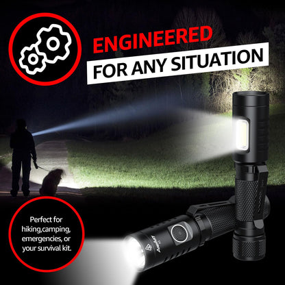 axefury Flashlight, Magnetic LED Flashlight,Small Powerful EDC Flashlight A5 with COB Side Light,700 lumens,6 Modes,2 Types Batteries,Waterproof for Camping, Emergency(Not Included Battery) Gift