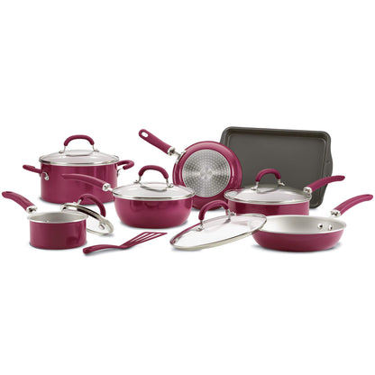 Rachael Ray Create Delicious Nonstick Cookware Pots and Pans Set, 13 Piece, Burgundy Shimmer