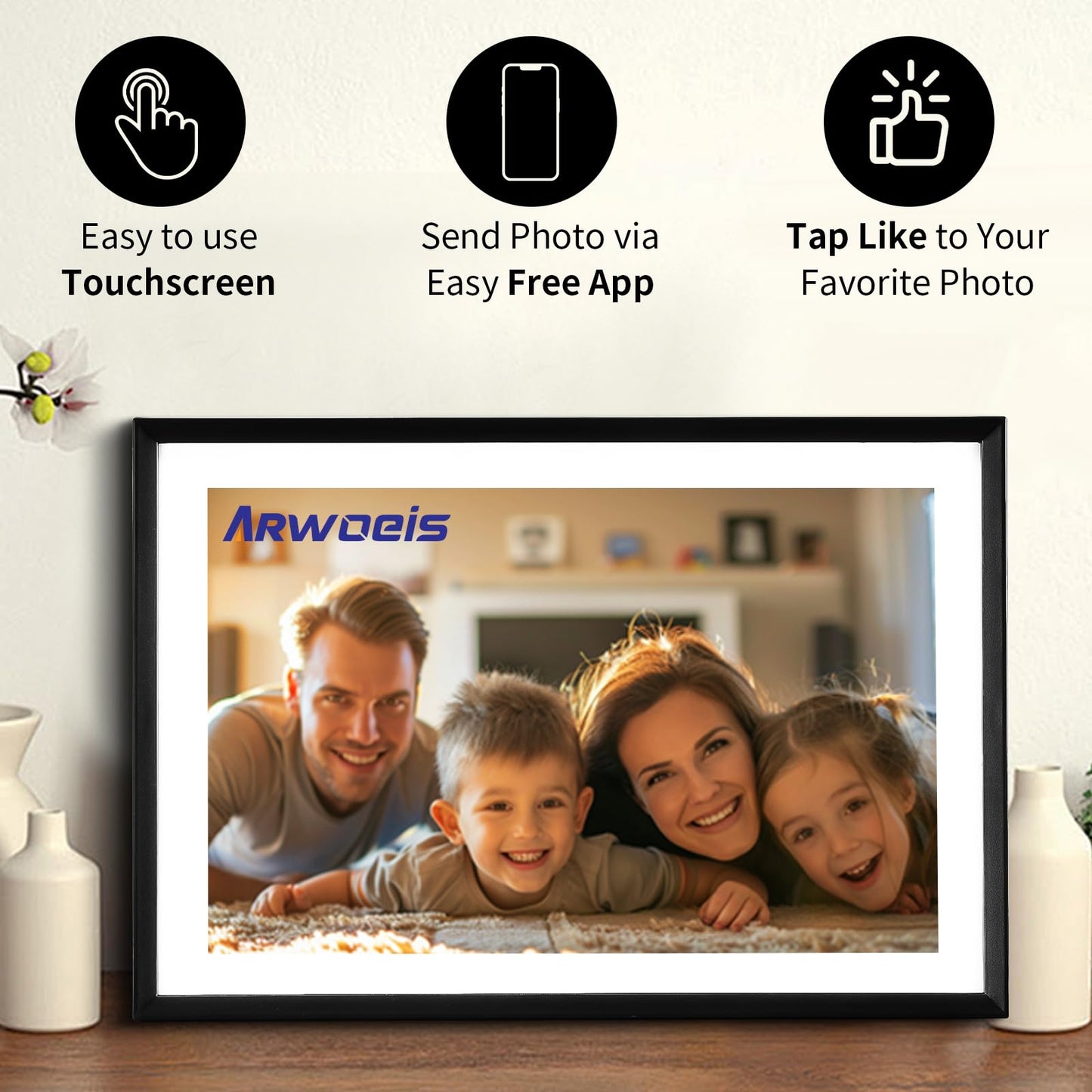 ARWOEIS 10.1 Inch WiFi Digital Picture Frame, 1280x800 HD IPS Touch Screen Digital Photo Frame with 16GB Storage, Auto Rotation, Share Photos Or Videos for via APP