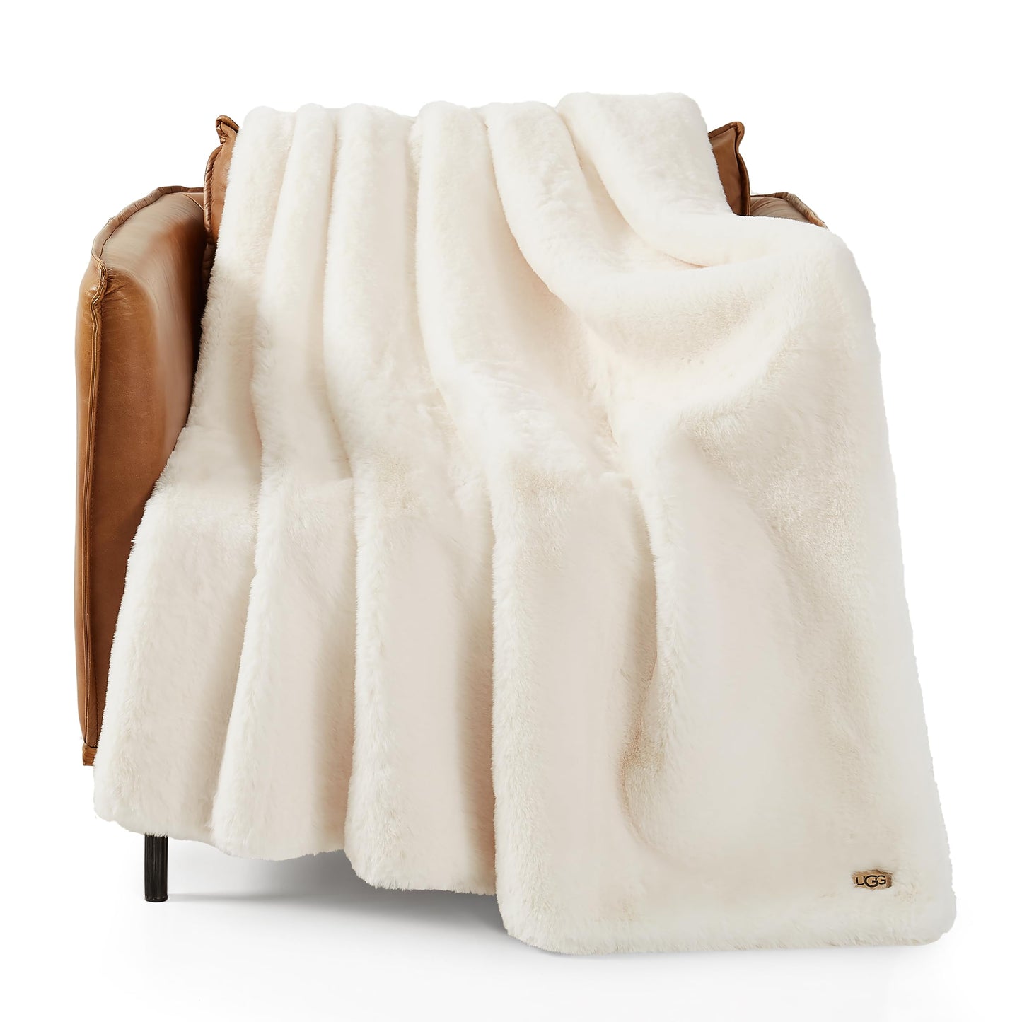 UGG 16796 Euphoria Plush Faux Fur Reversible Throw Blanket for Couch or Bed Luxury Hotel Style Machine Washable Soft Cozy Home Decor Fuzzy Fluffy Sofa Blanket, 70 x 50-Inch, Snow